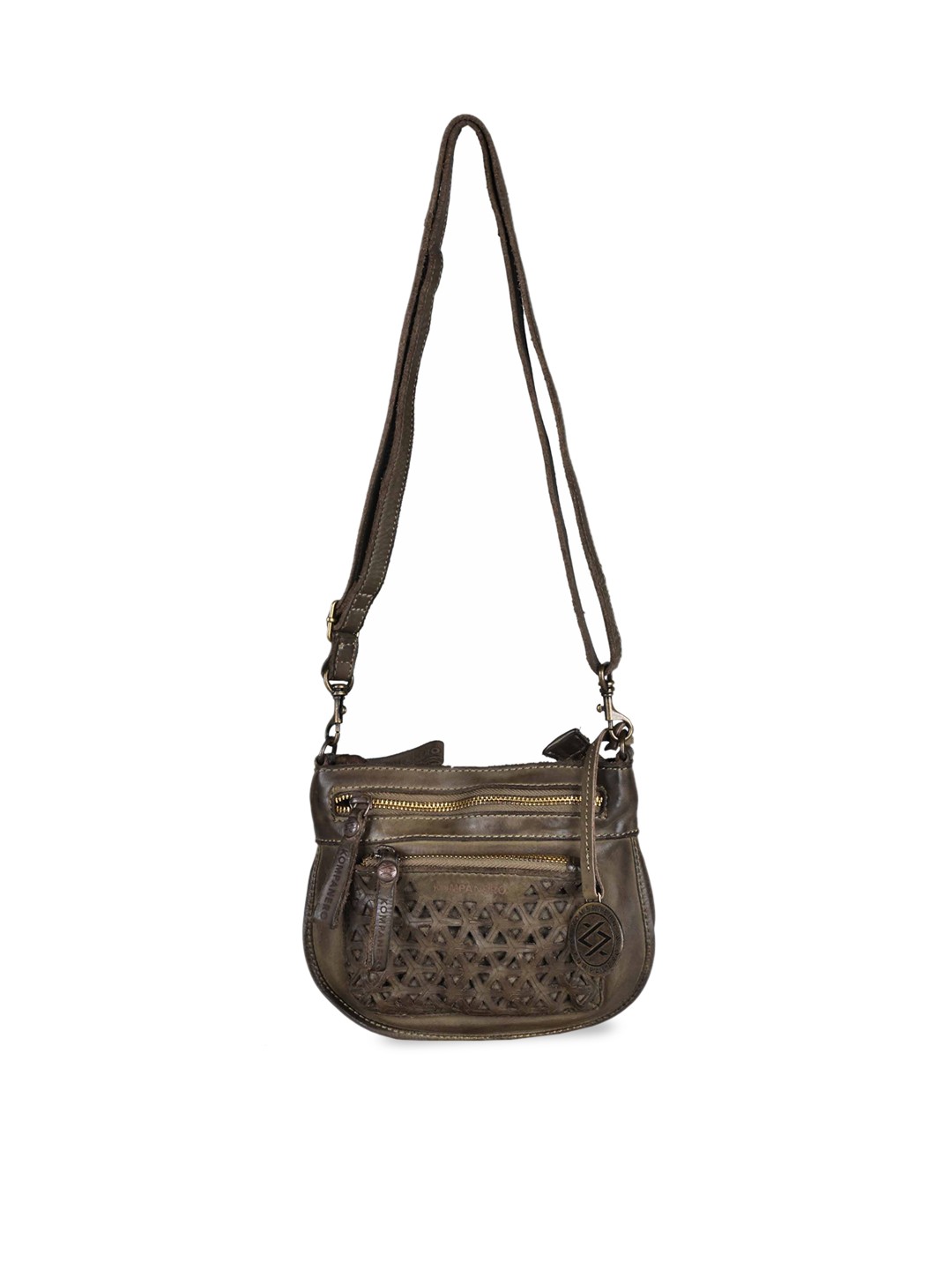 

KOMPANERO Textured Leather Structured Sling Bag, Olive