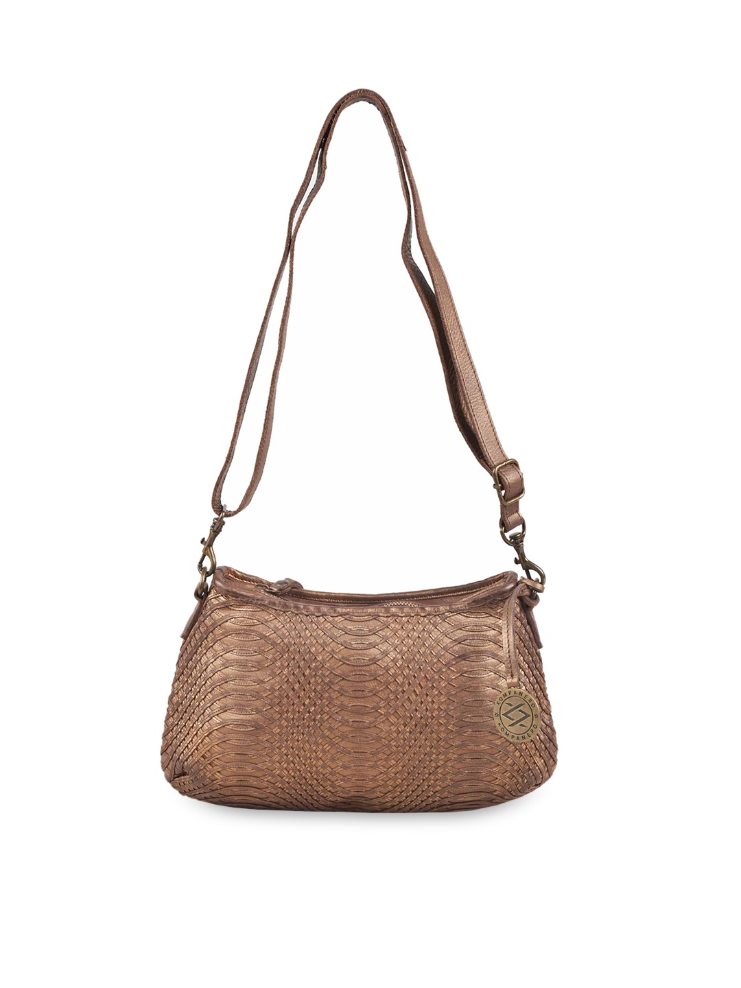 

KOMPANERO Animal Textured Leather Structured Sling Bag, Bronze