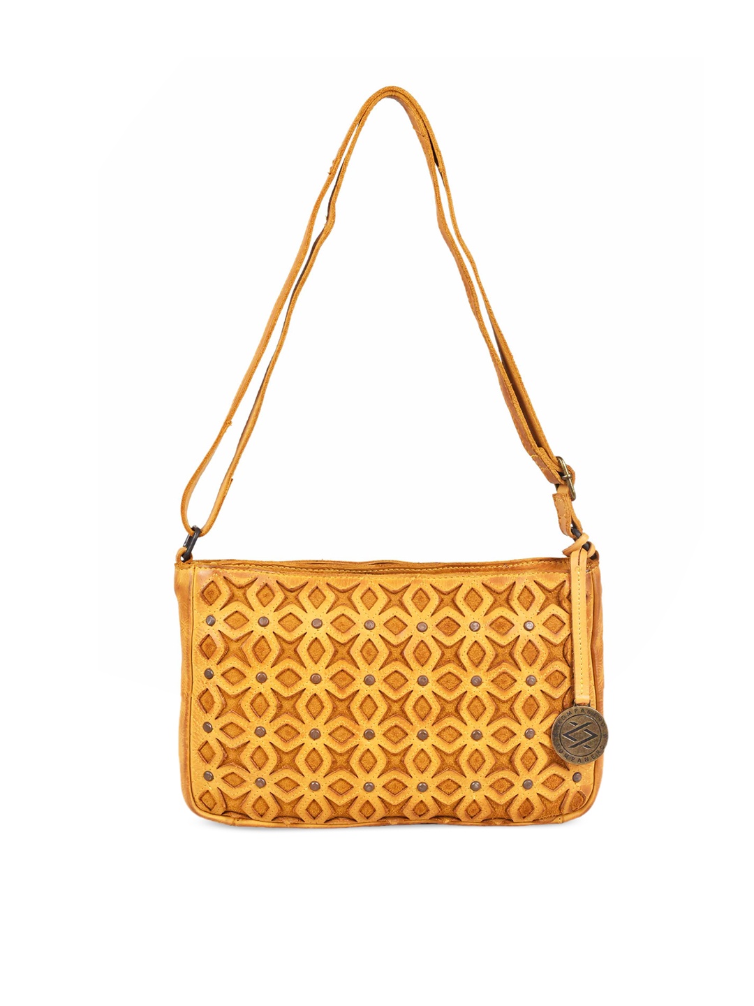 

KOMPANERO Leather Structured Sling Bag, Yellow