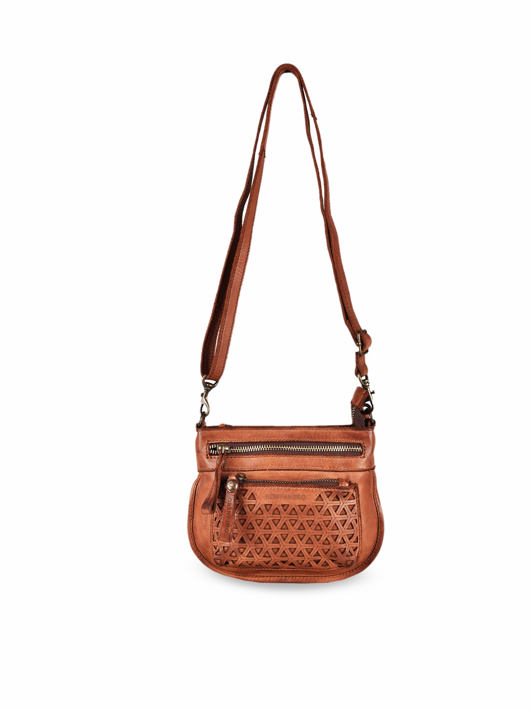 

KOMPANERO Textured Leather Structured Sling Bag, Tan