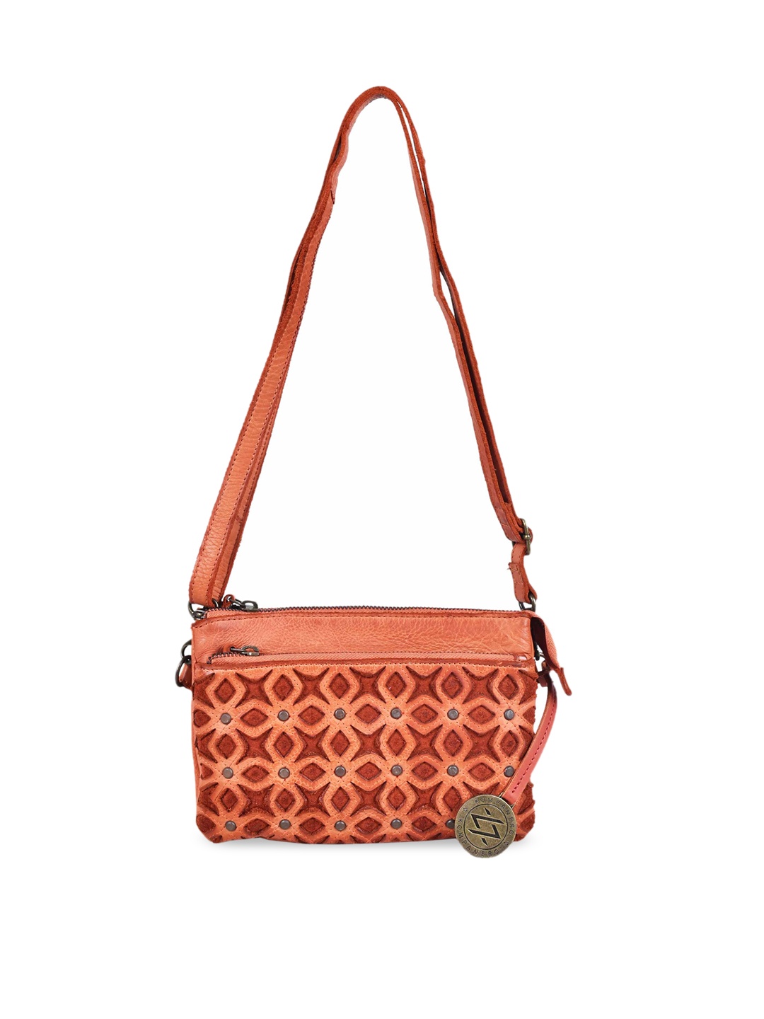 

KOMPANERO Printed Leather Structured Sling Bag, Pink