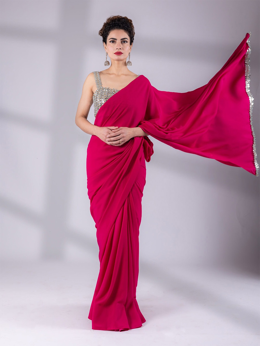 

Swtantra Pure Chiffon Pearl Lace Saree, Pink