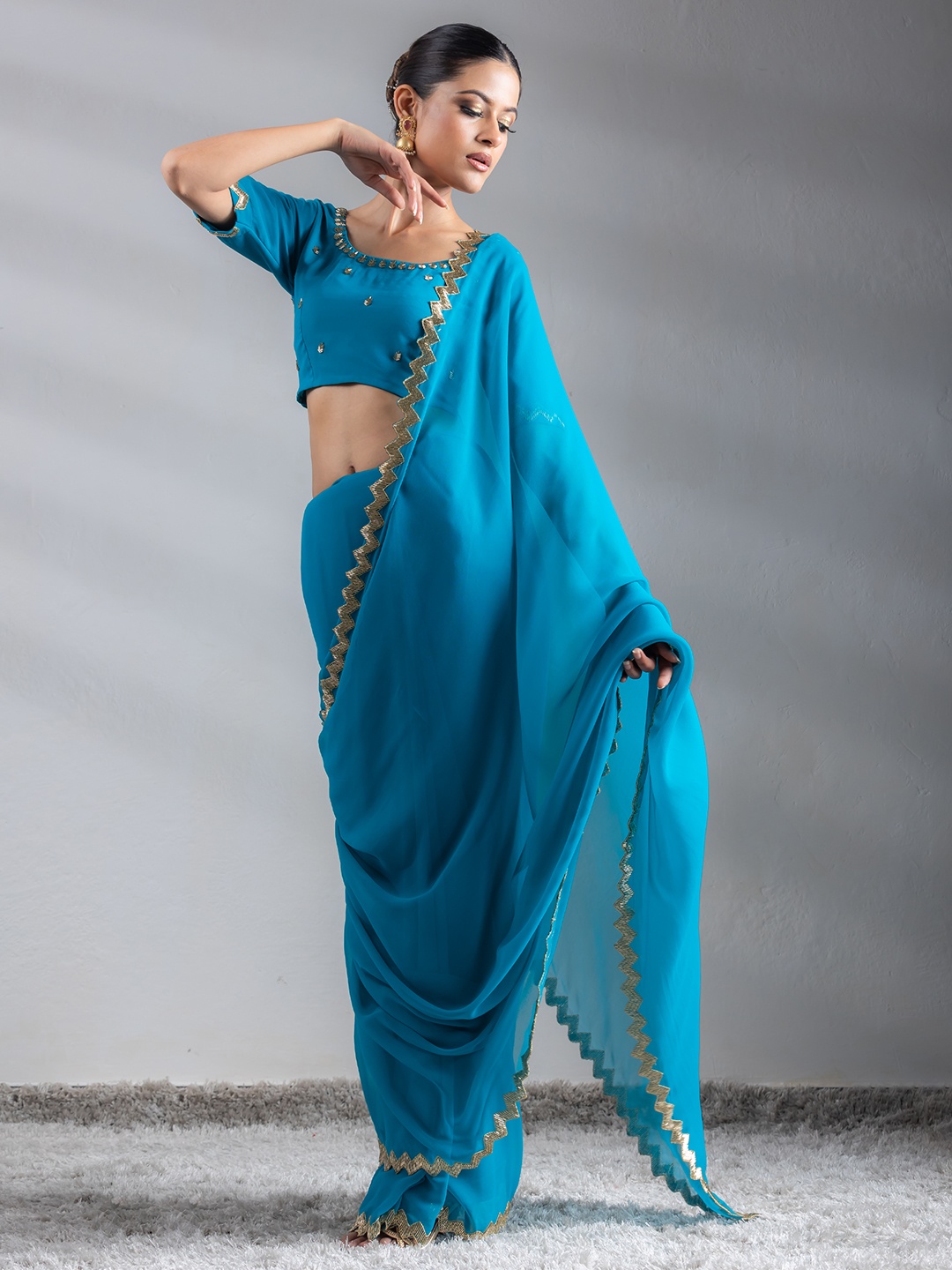 

Swtantra Pure Georgette Saree, Turquoise blue