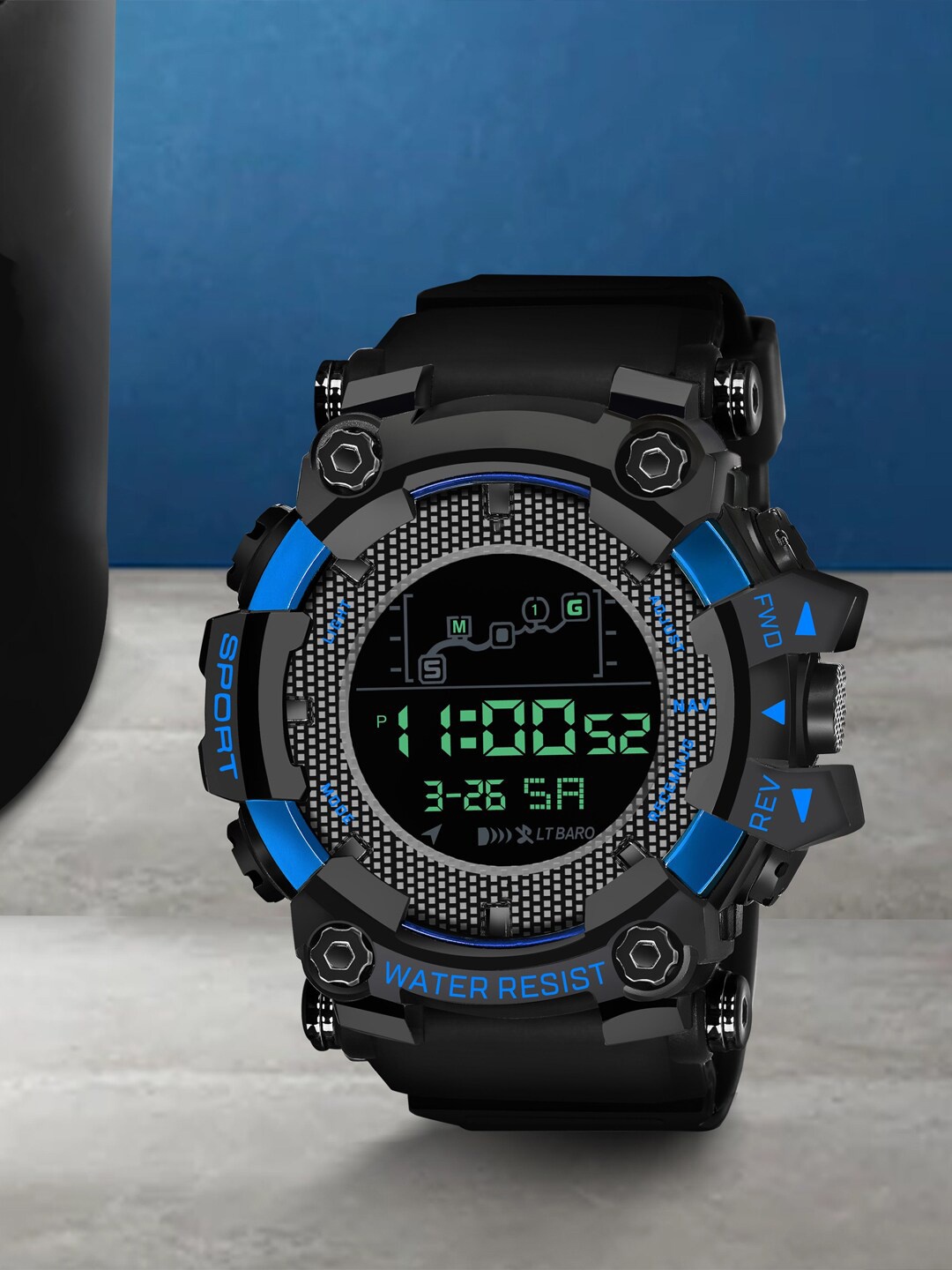 

Shocknshop Men Patterned Dial & Straps Digital Multi Function Watch W320Blue, Blue