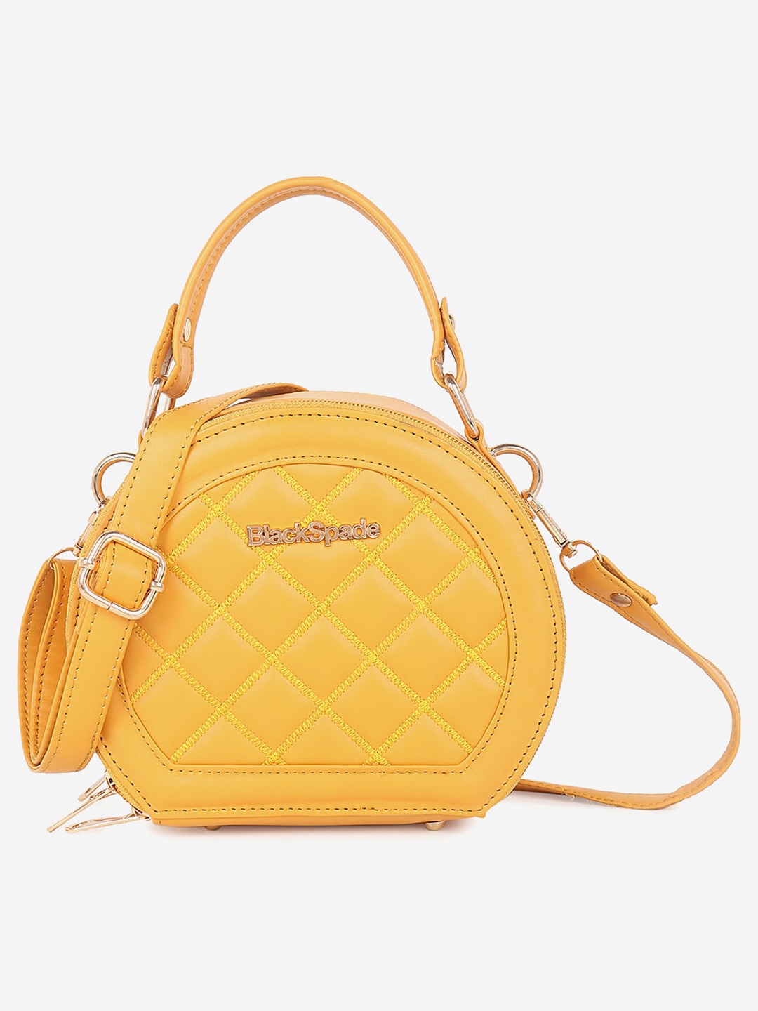 

Black Spade Women Textured Quilted Sling Bag, Yellow