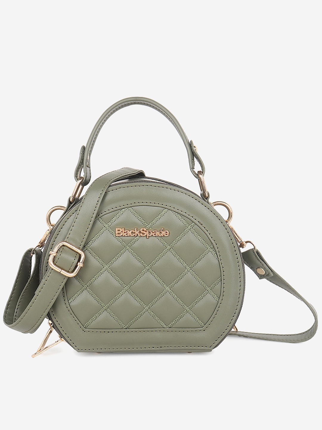 

Black Spade Textured Pu Structured Quilted Sling Bag, Green