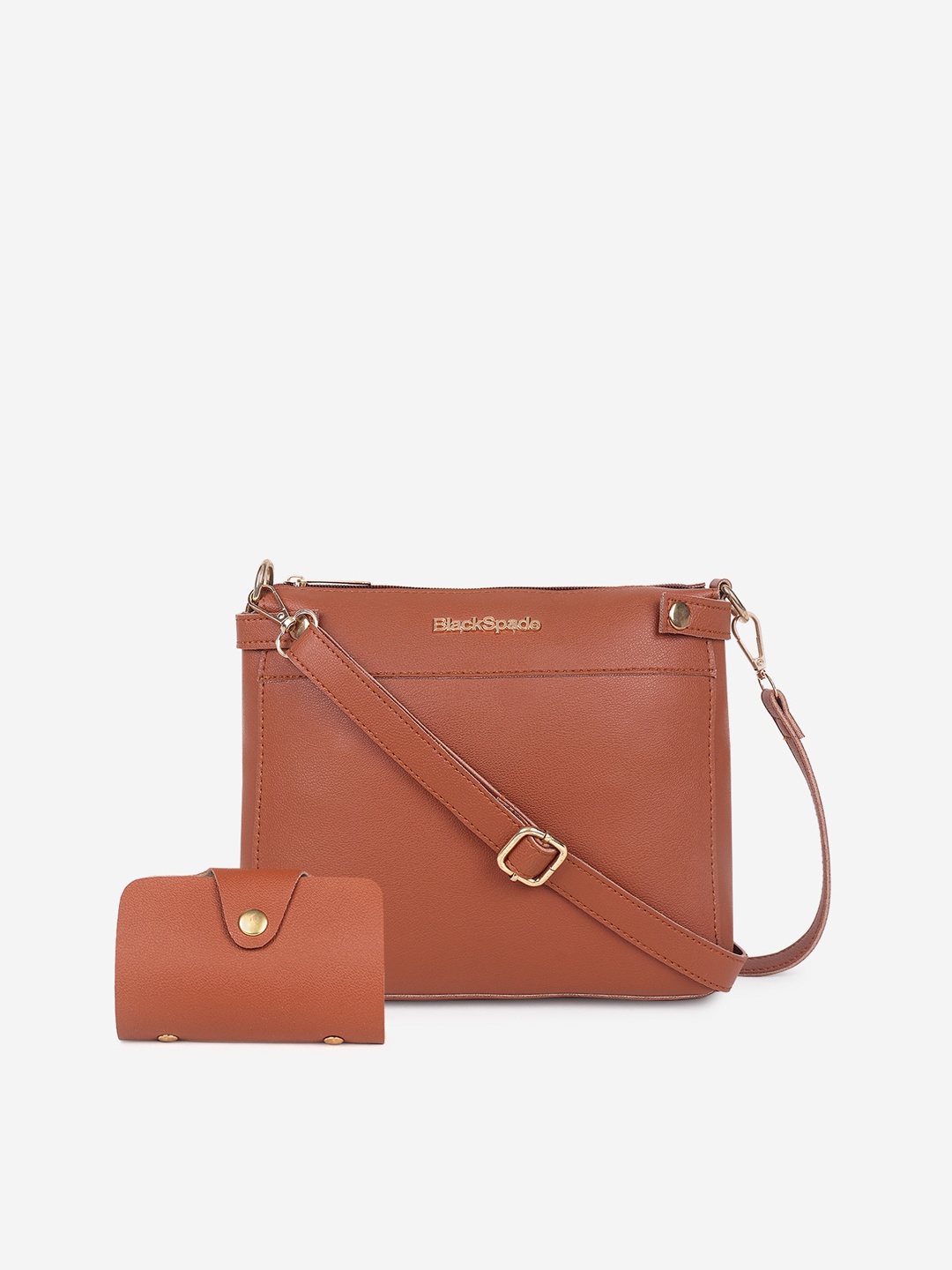 

Black Spade Textured Structured Sling Bag With Card Holder, Tan