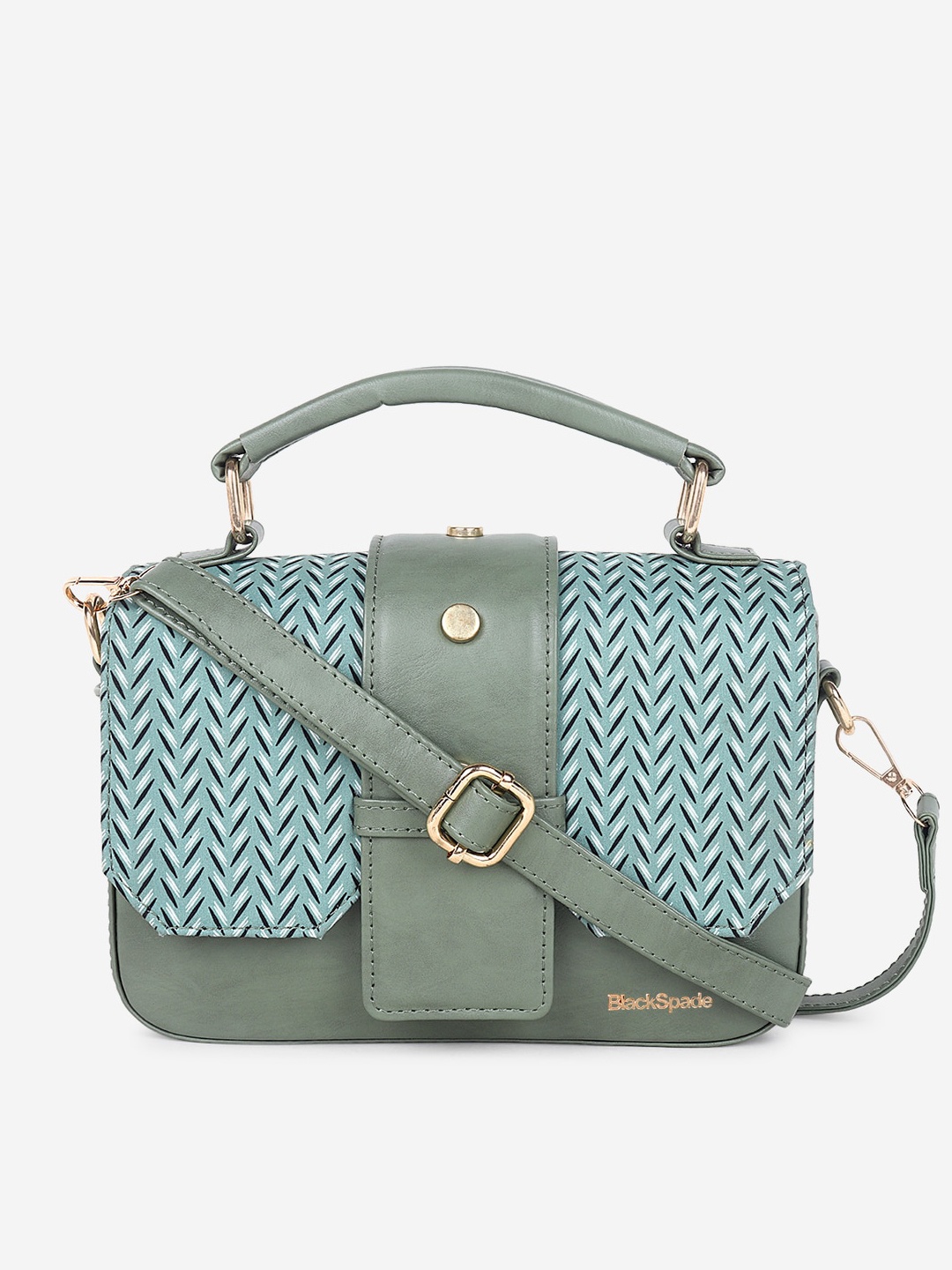 

Black Spade Printed Structured Satchel Bag, Green