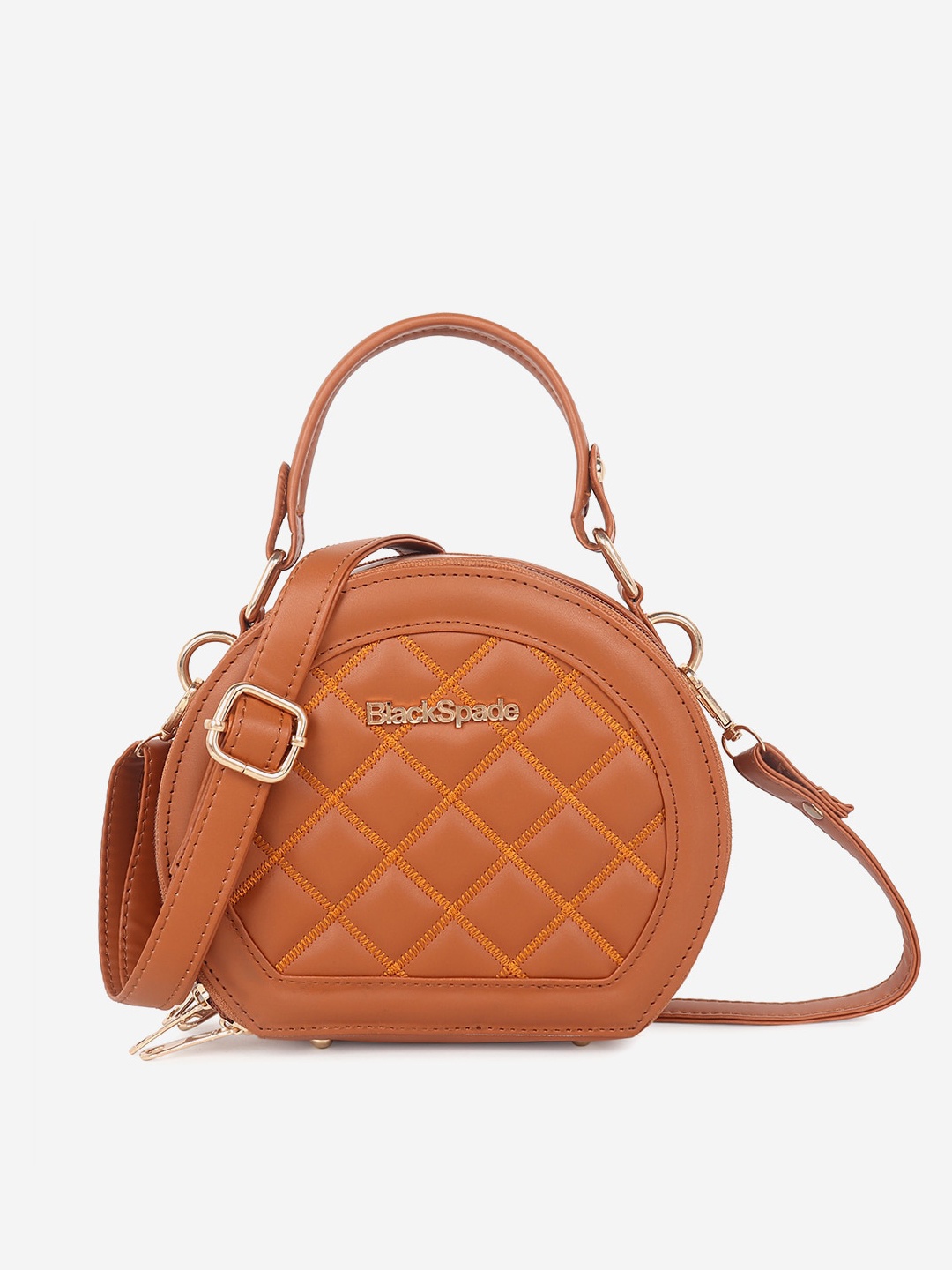 

Black Spade Textured Pu Structured Quilted Sling Bag, Tan