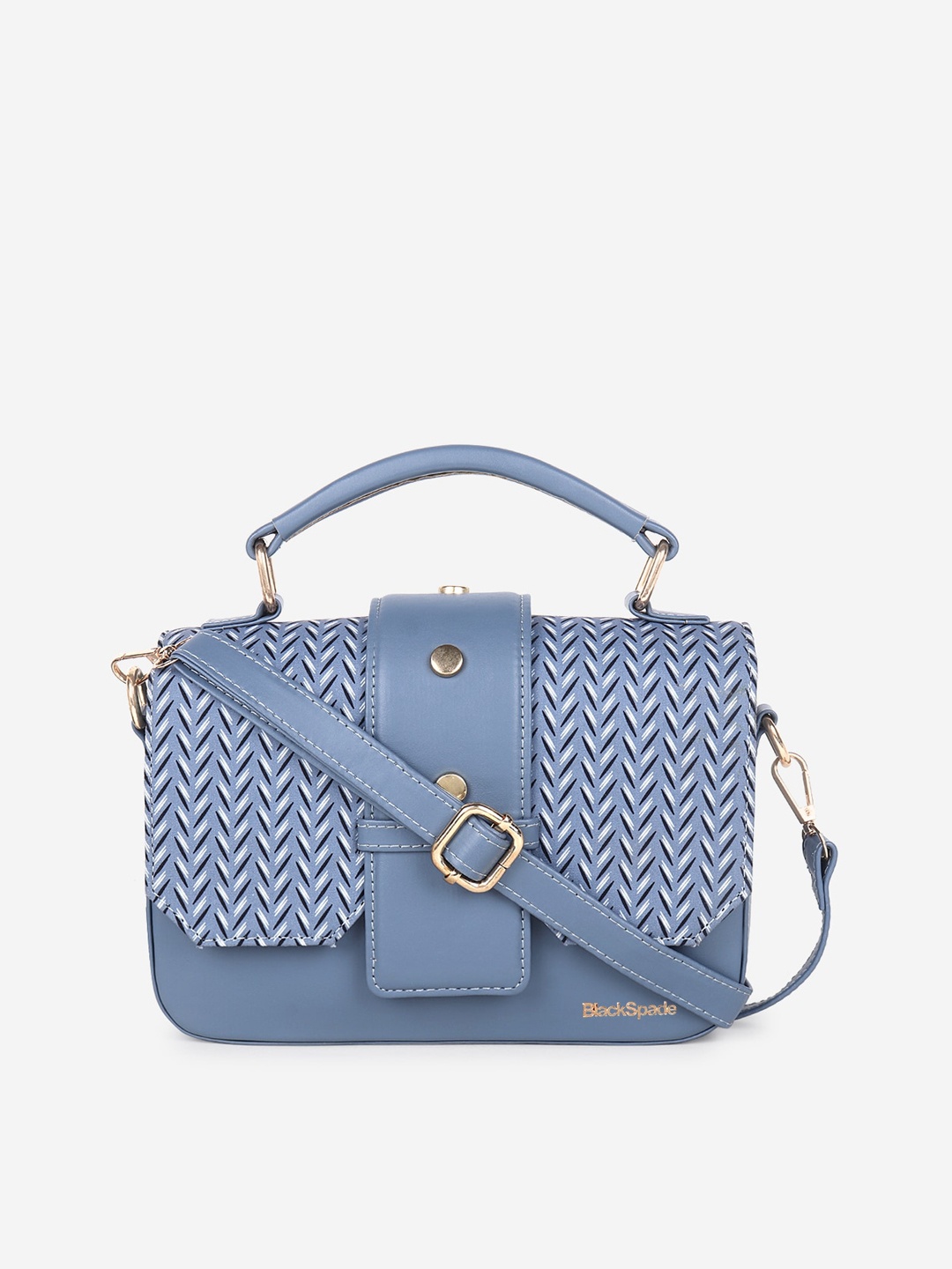 

Black Spade Women Geometric Printed Structured Satchel, Blue