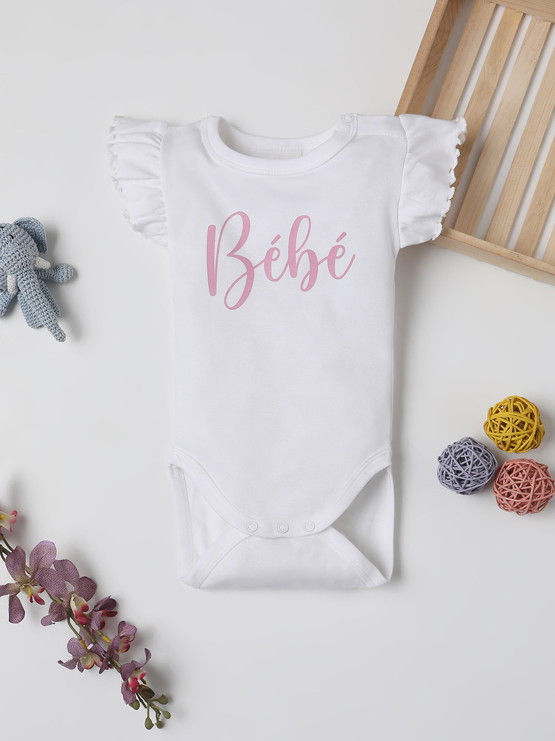 

Fancy Fluff Infant Girls Typography Printed Knitted Pure Cotton Bodysuit, White