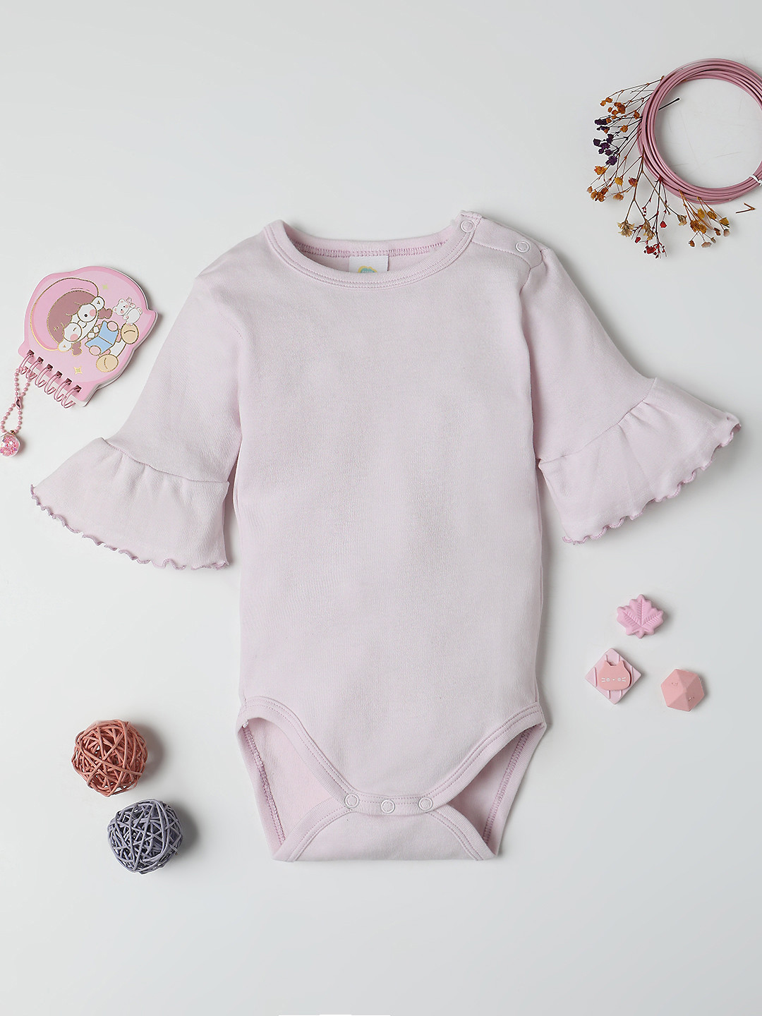 

Fancy Fluff Infant Girls Bell Sleeves Knitted Pure Cotton Bodysuit, Purple