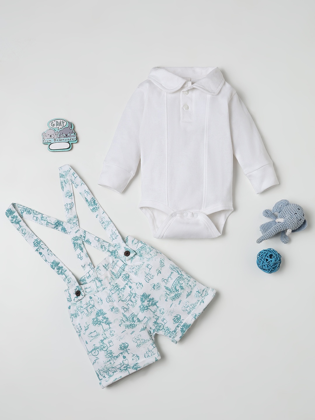 

Fancy Fluff Infants Boys Pure Cotton Shirt With Dungaree Set, Blue