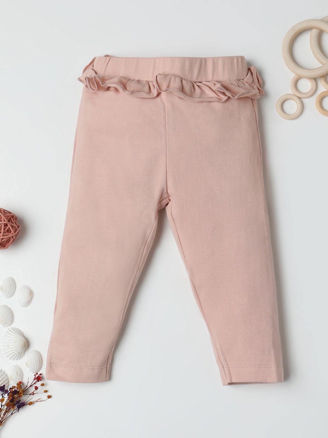 

Fancy Fluff Girls Knitted Ankle-Length Leggings With Ruffles Detail, Peach