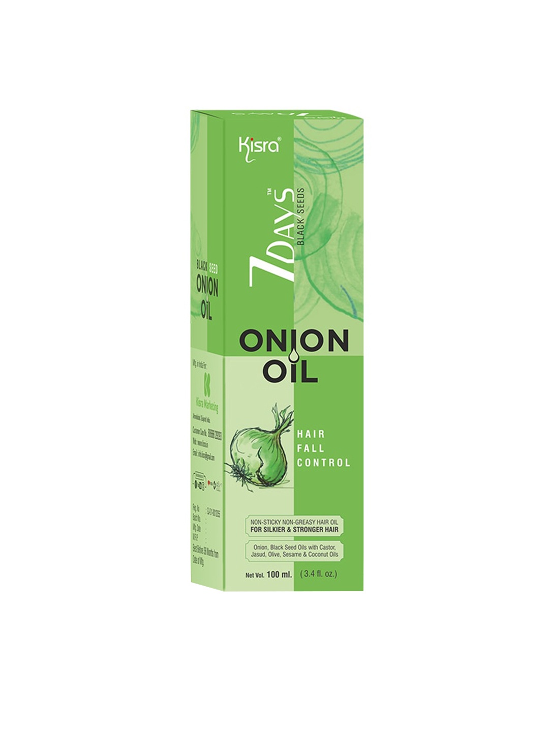 

KISRA Black Seed Onion Hairfall Control Hair Oil with Castor & Olive - 100 ml, Green
