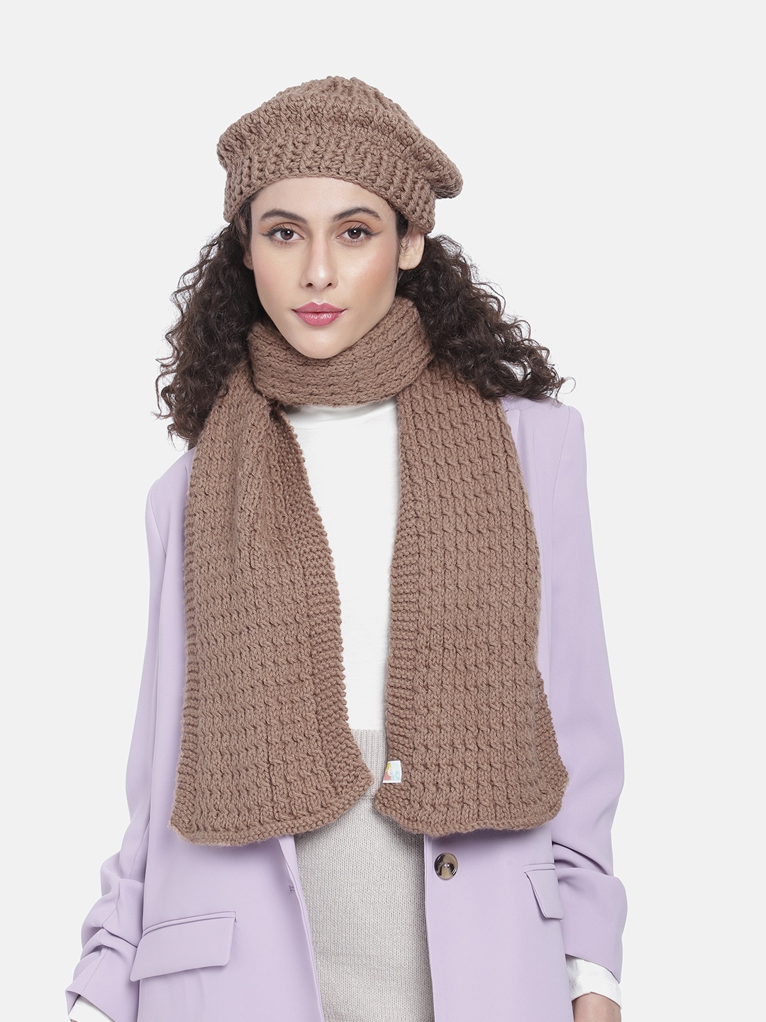 

Magic Needles Beanie with Scarf, Brown