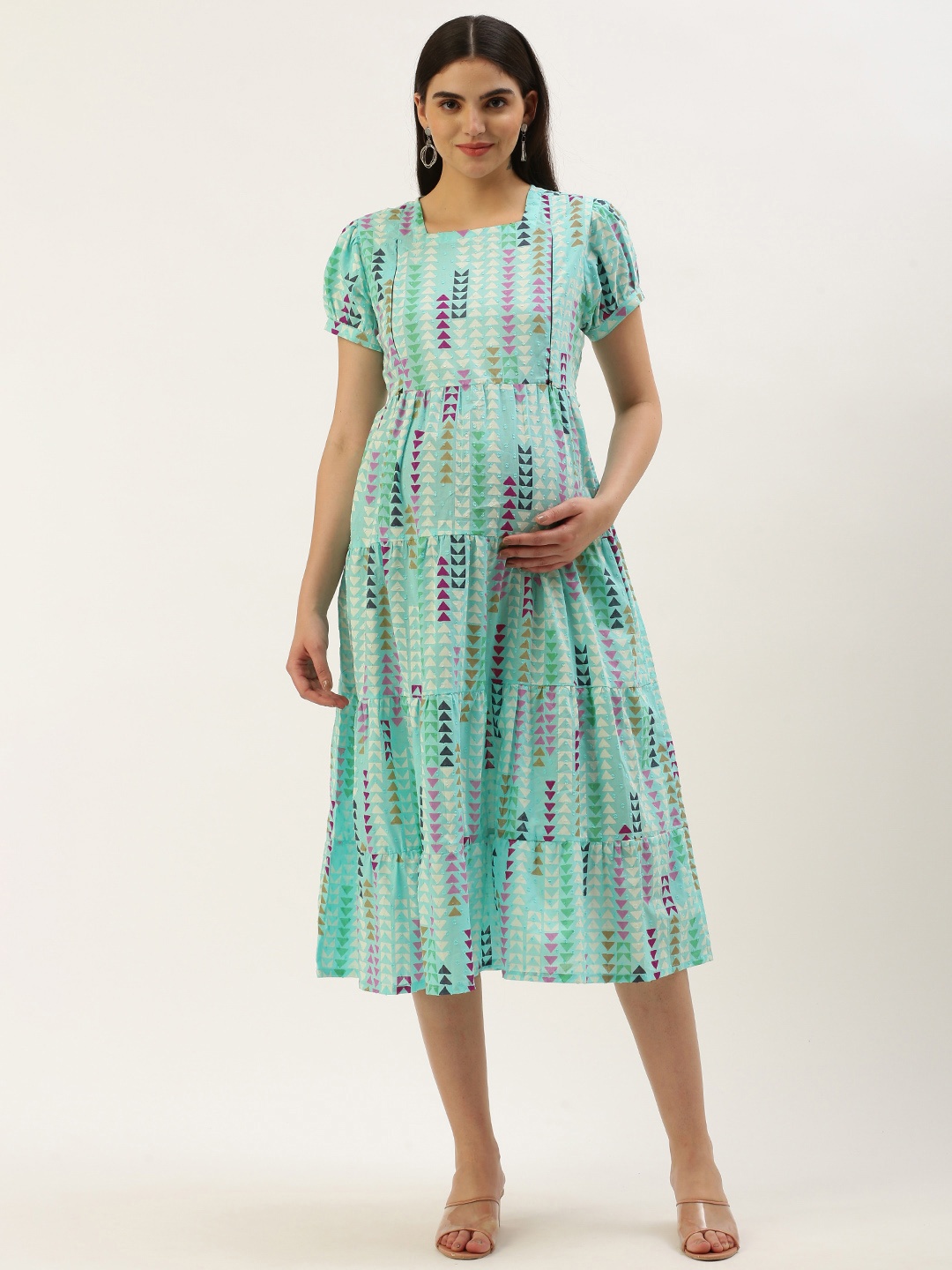 

Nejo Print Puff Sleeve Maternity A-Line Dress, Turquoise blue