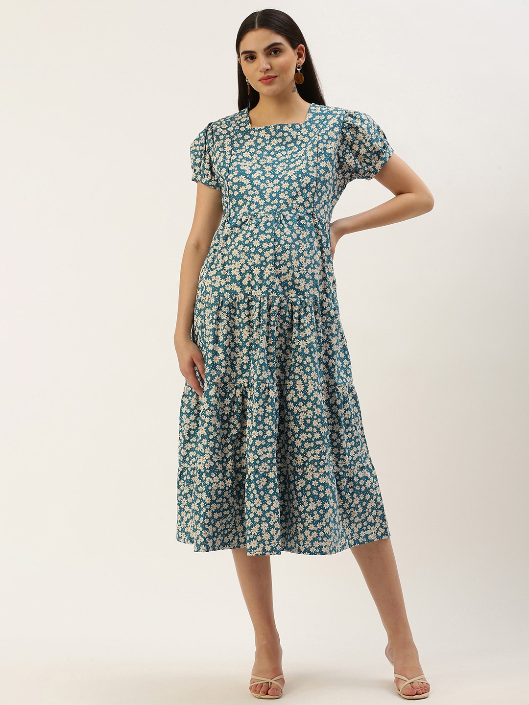 

Nejo Floral Print Puff Sleeve Maternity A-Line Dress, Blue