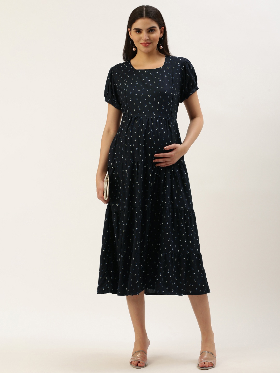 

Nejo Print Puff Sleeve Maternity A-Line Dress, Navy blue