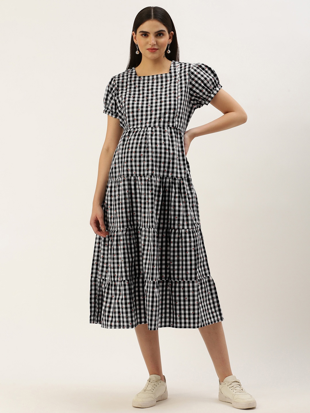 

Nejo Pure Cotton Print Puff Sleeve Maternity A-Line Dress, Black