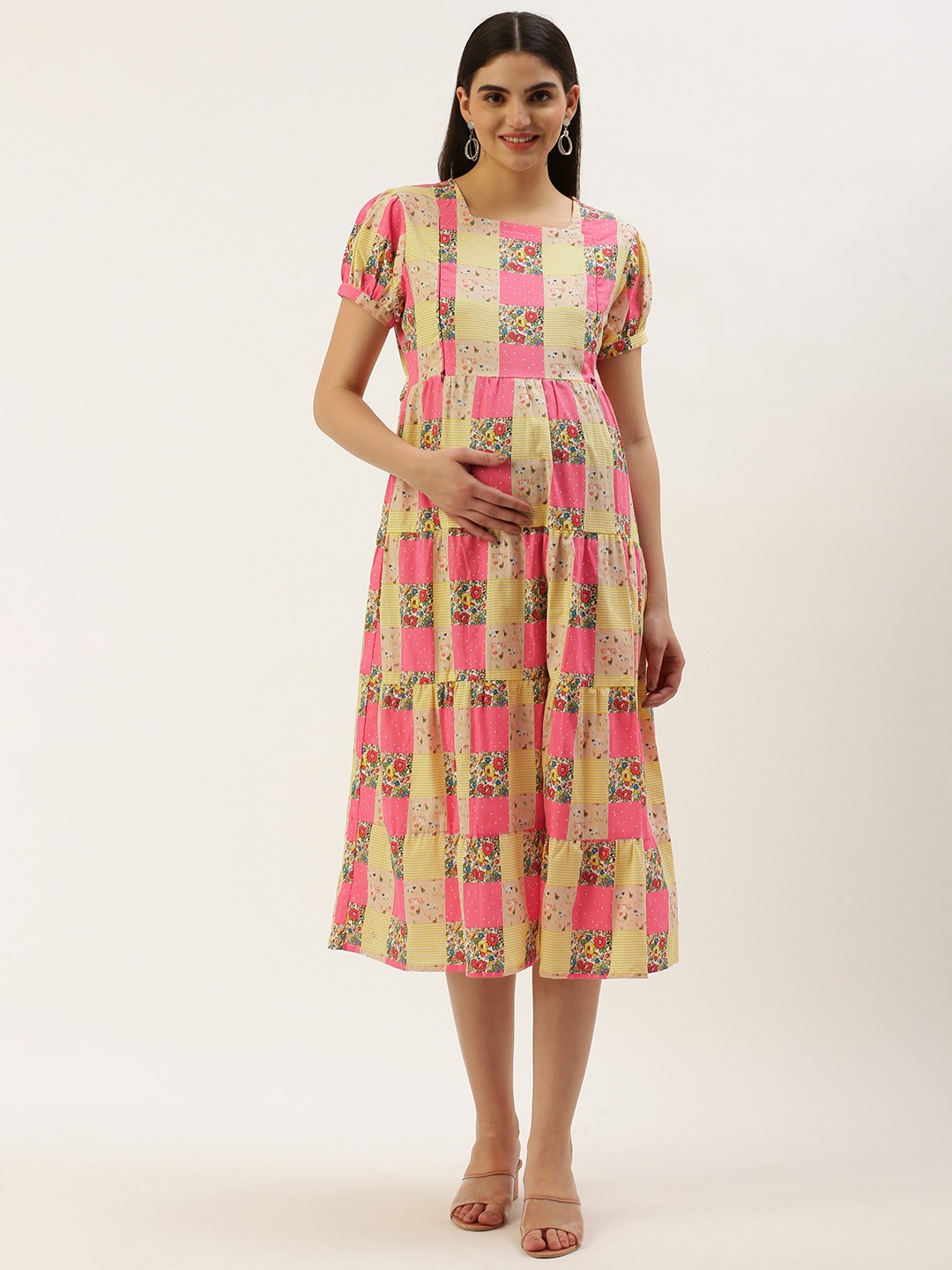 

Nejo Print Puff Sleeve Maternity A-Line Dress, Pink