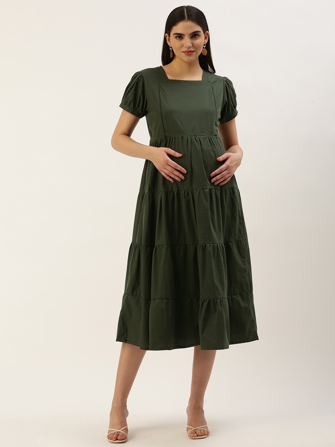 

Nejo Print Puff Sleeve Maternity A-Line Dress, Olive