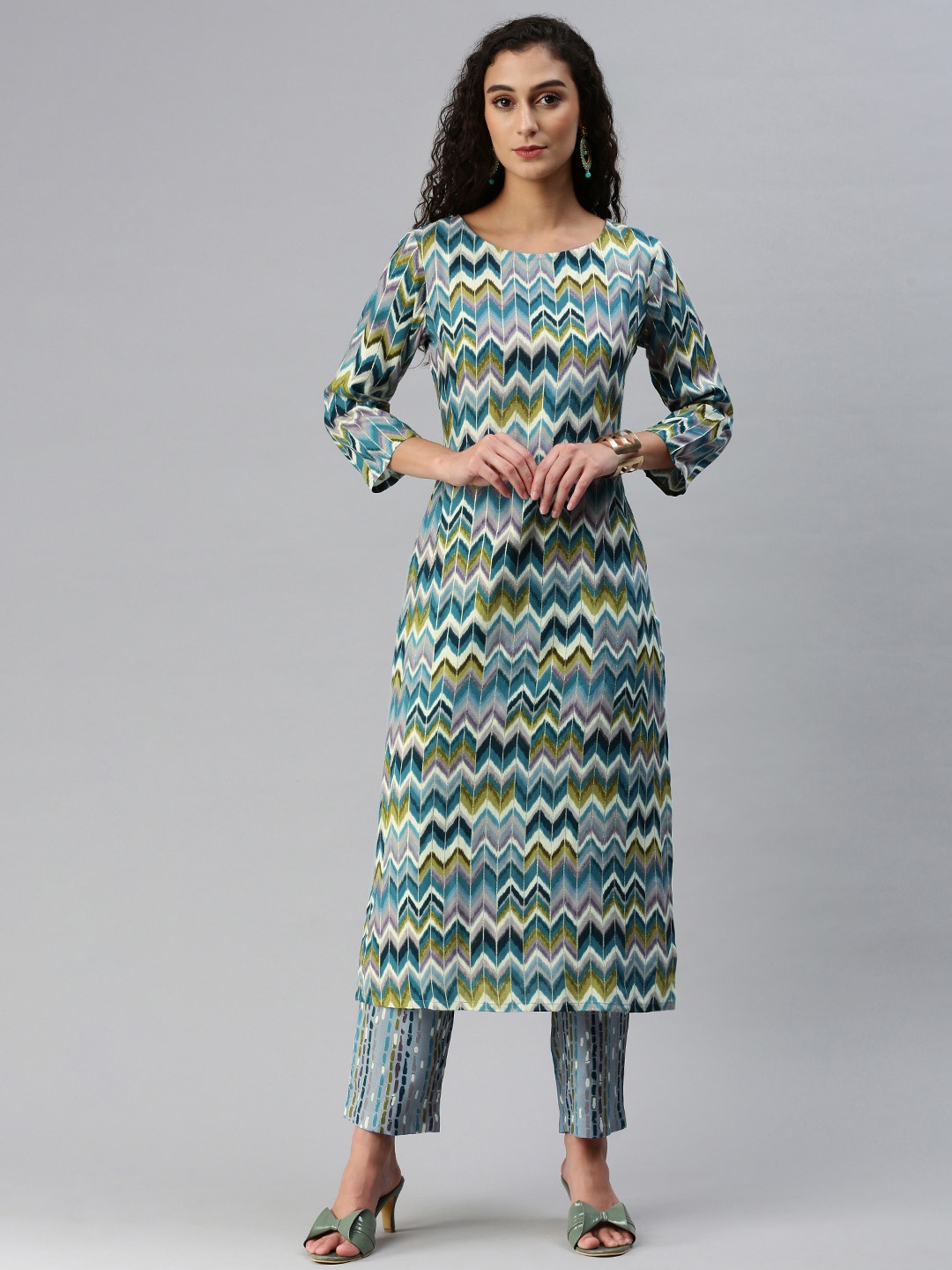 HRITIKA Women Printed Regular Kurta with Trousers, Blue