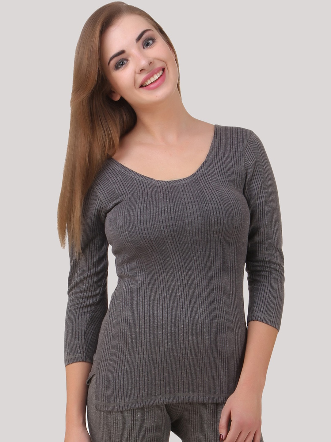 

HAP Women Scoop Neck Knitted Thermal Top, Charcoal