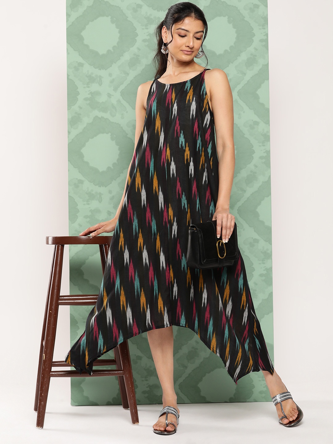 

Varanga Self Design A-Line Midi Dress, Black