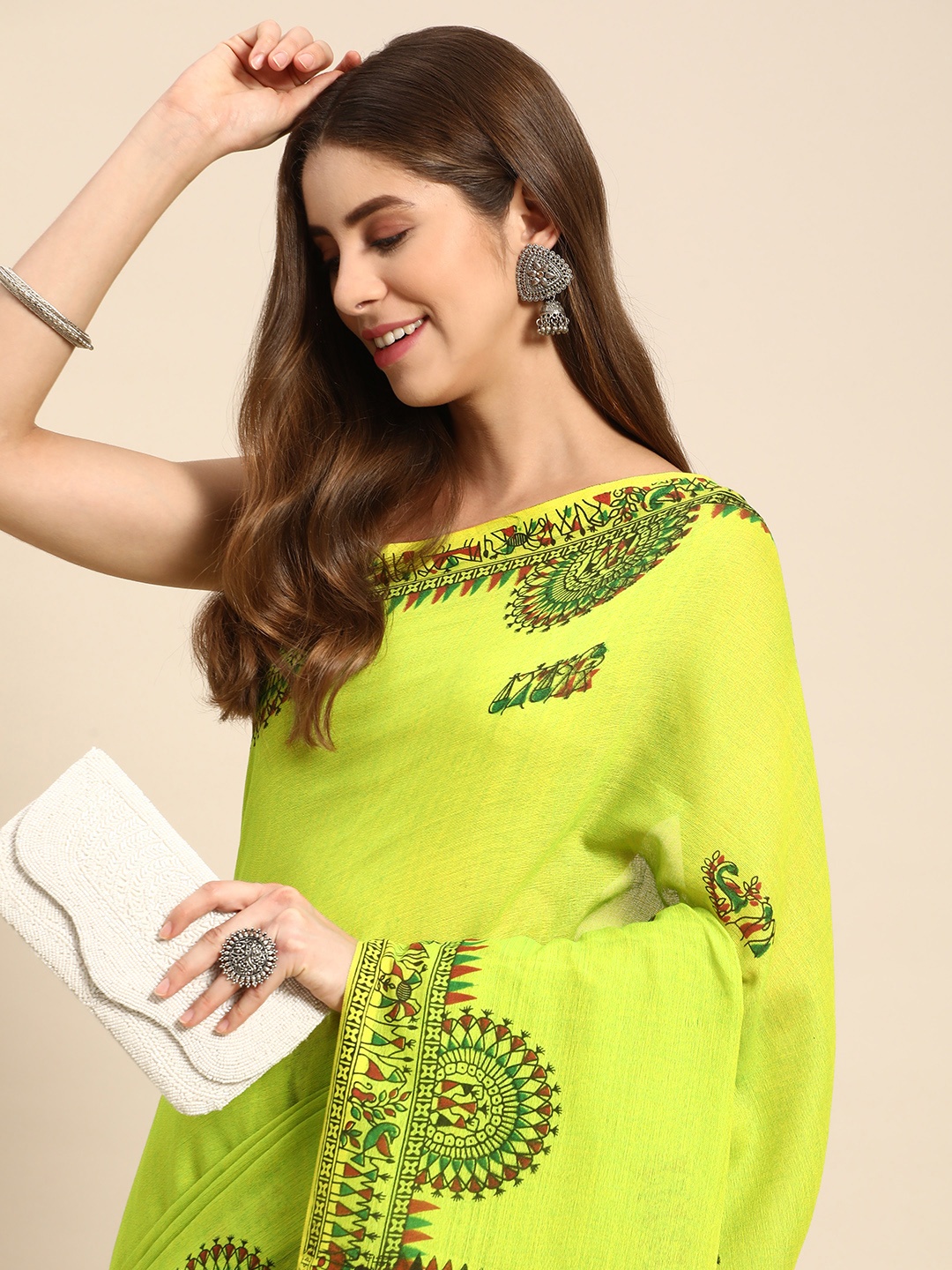 

DESH BIDESH Warli Pure Cotton Taant Saree, Green