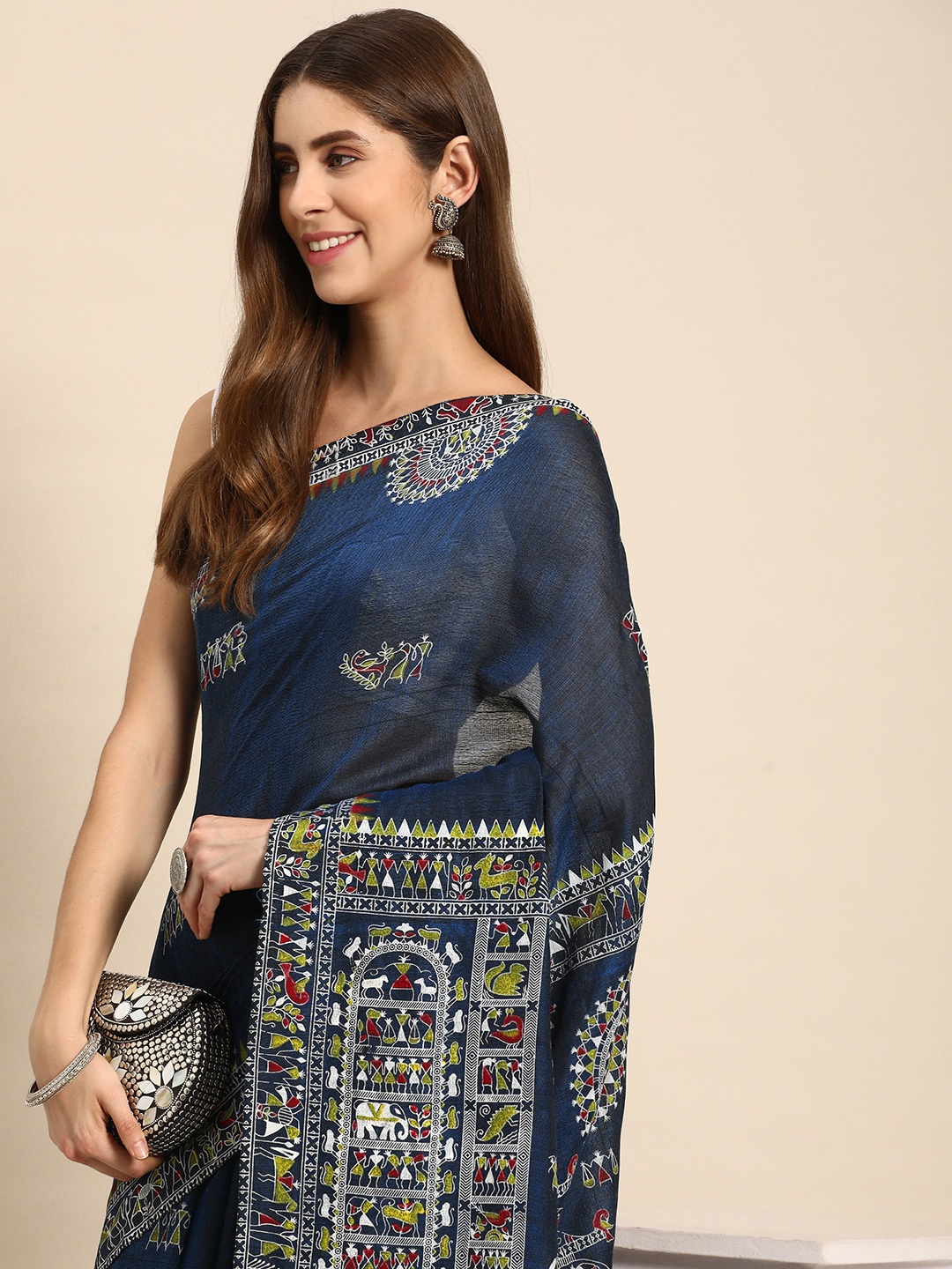 

DESH BIDESH Warli Pure Cotton Taant Saree, Blue