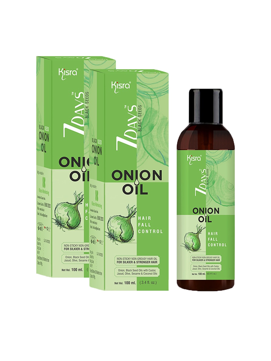 

KISRA Set Of 2 Hairfall Control Onion Hair Oil - 100 ml Each, Green