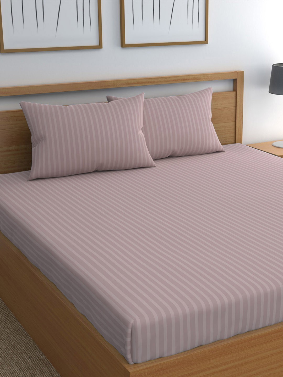 

CHHAVI INDIA Rose Striped 210 TC Queen Bedsheet & 2 Pillow Covers