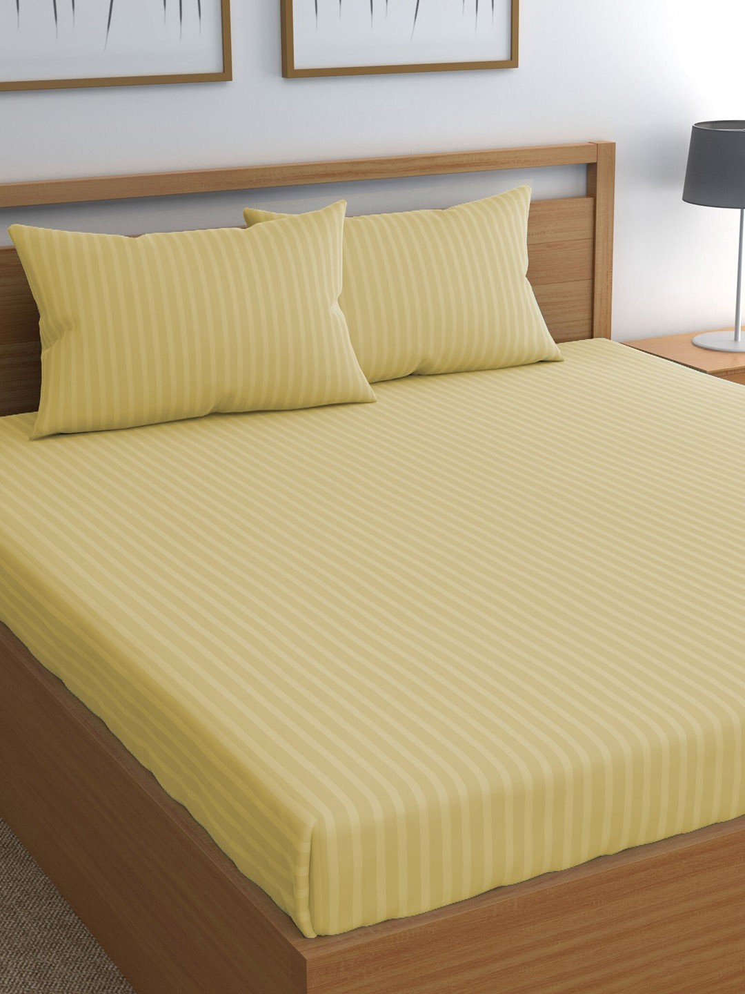 

CHHAVI INDIA Yellow Striped 210 TC Queen Bedsheet & 2 Pillow Covers