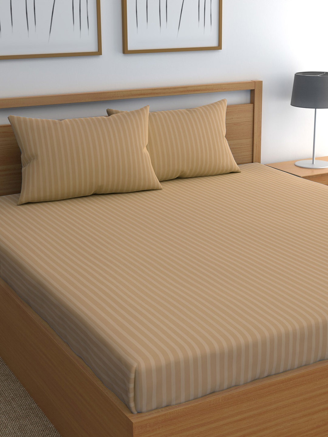 

CHHAVI INDIA Brown Striped 210 TC Queen Bedsheet & 2 Pillow Covers