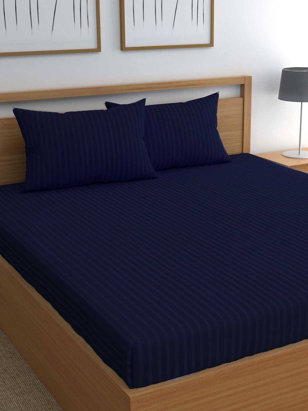 

CHHAVI INDIA Blue Striped 210 TC Queen Bedsheet & 2 Pillow Covers