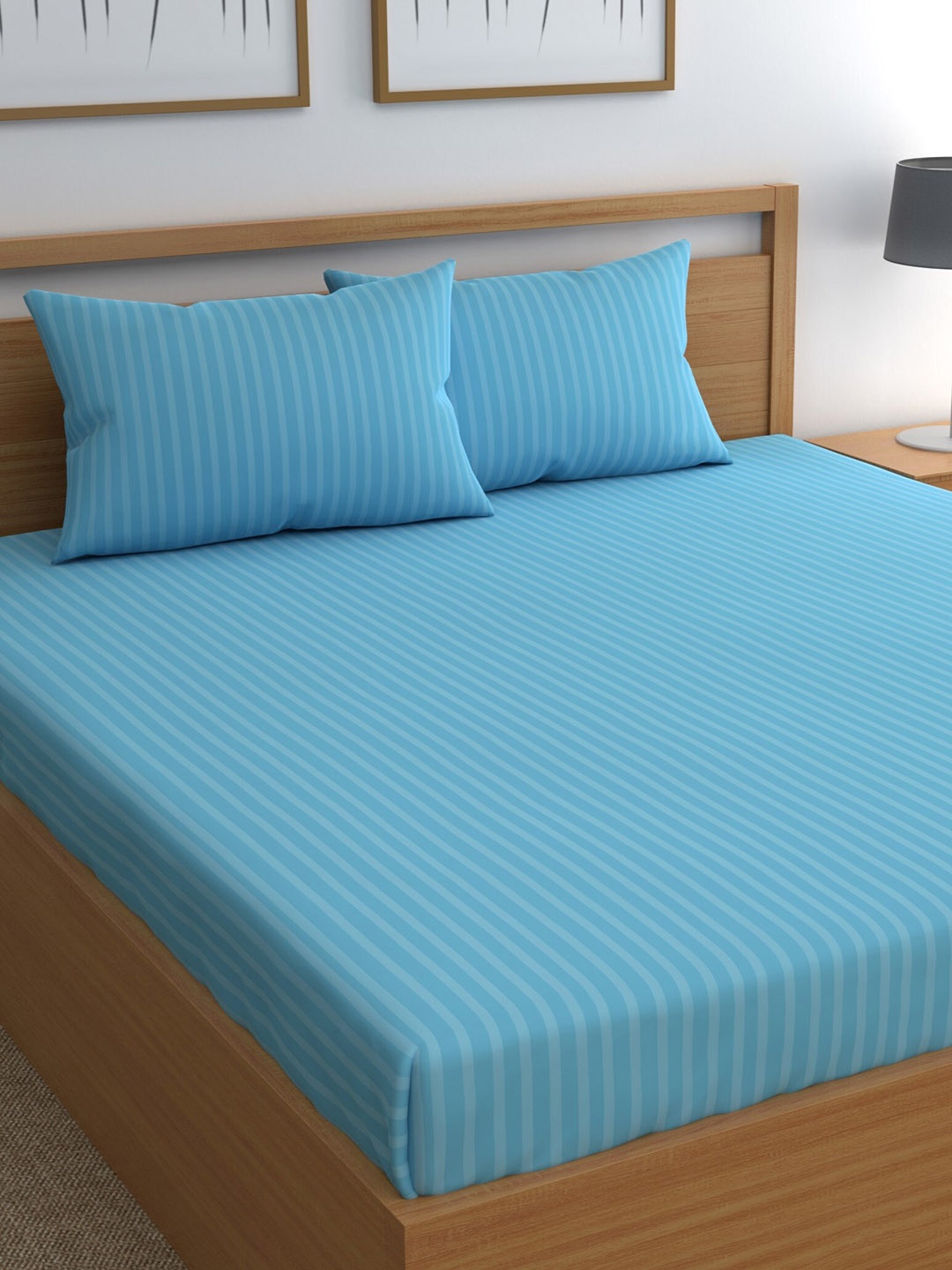 

CHHAVI INDIA Blue Striped 210 TC Queen Bedsheet & 2 Pillow Covers