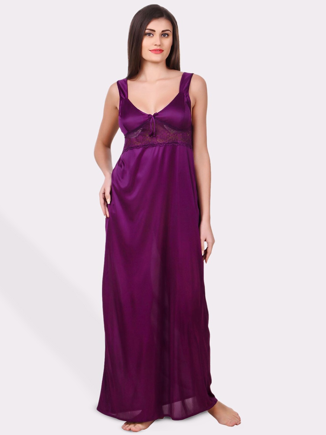 

Fasense Scoop Neck Satin Maxi Nightdress, Purple