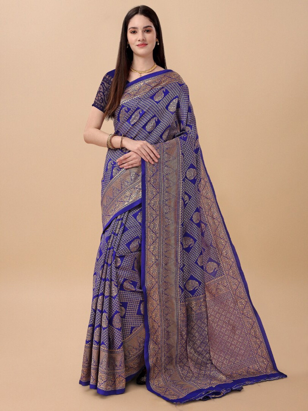 

Jinax Ethnic Motif Woven Design Zari Pure Silk Banarasi Saree, Blue