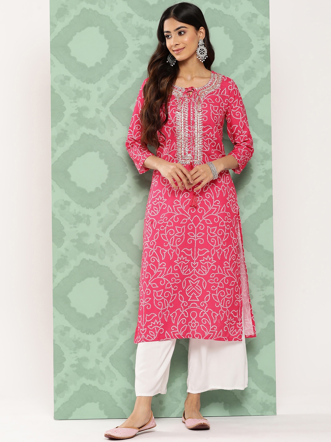 

Varanga Women Bandhani Printed Kurta, Pink