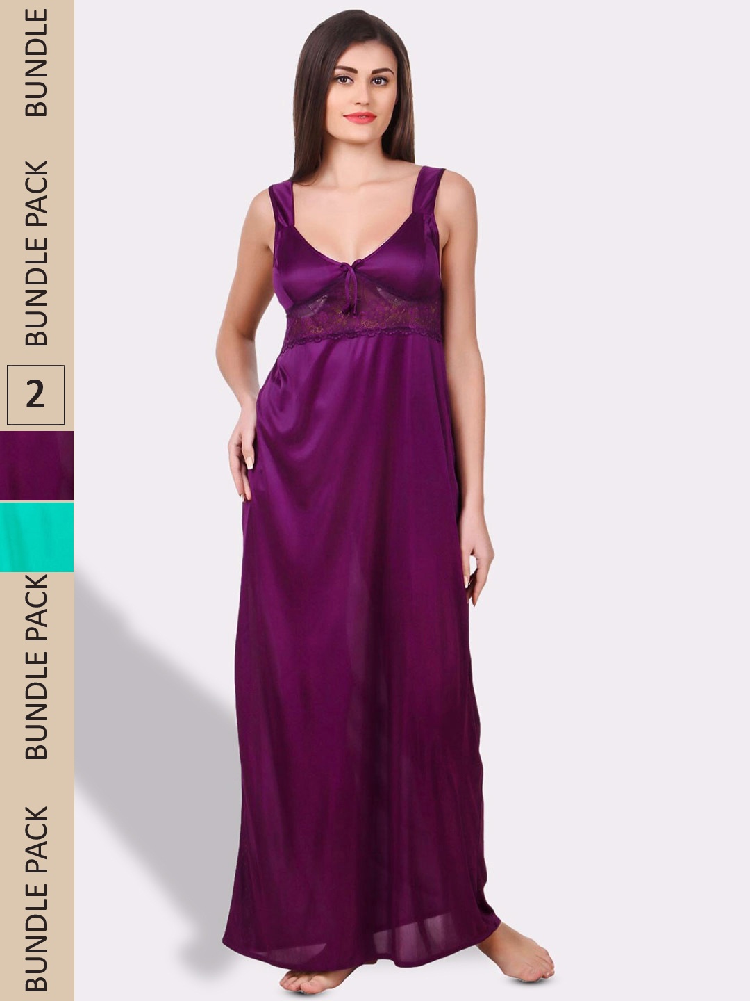 

Fasense Pack Of 2 Scoop Neck Satin Maxi Nightdress, Purple