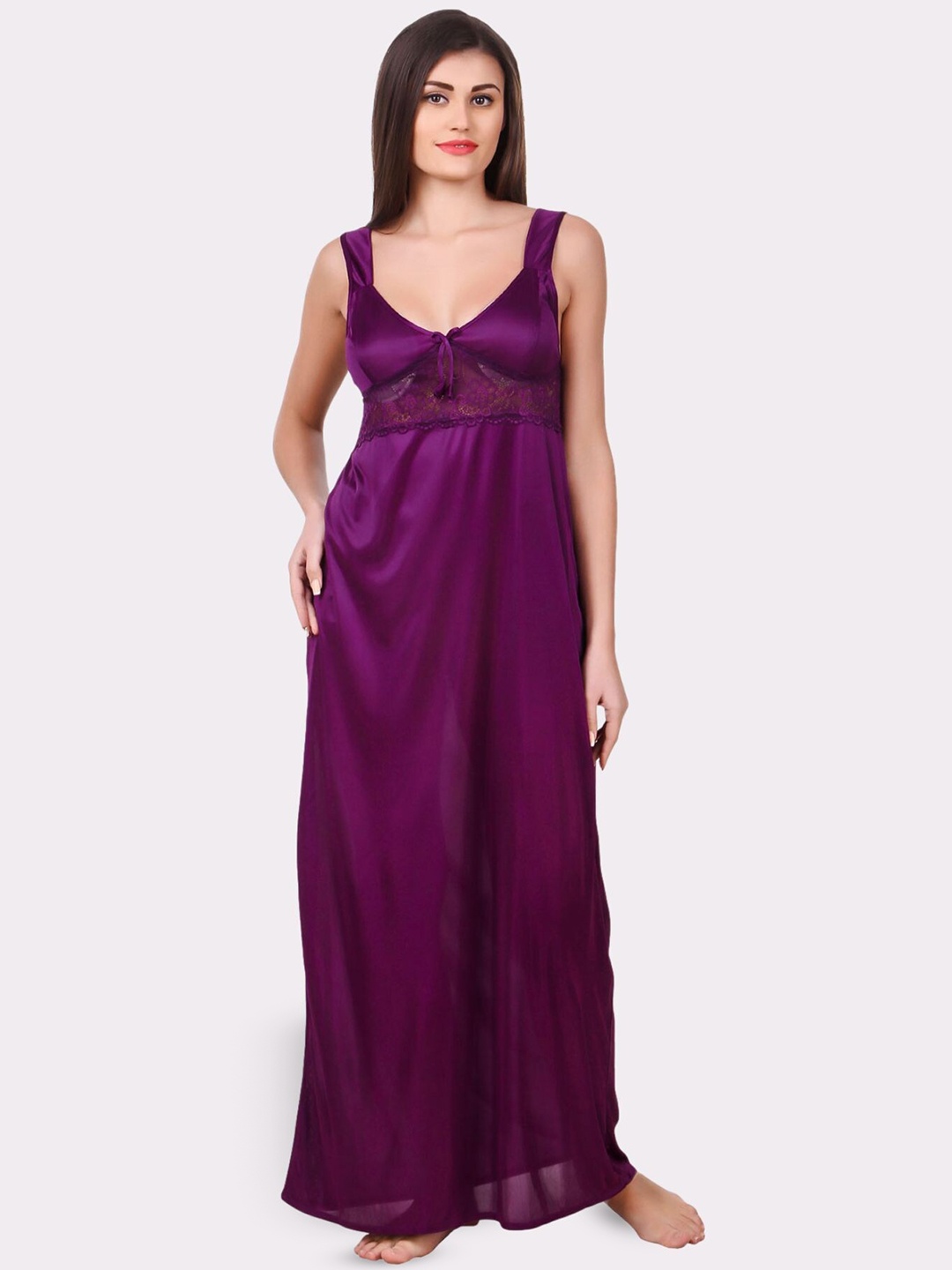 

Fasense Scoop Neck Satin Maxi Nightdress, Purple