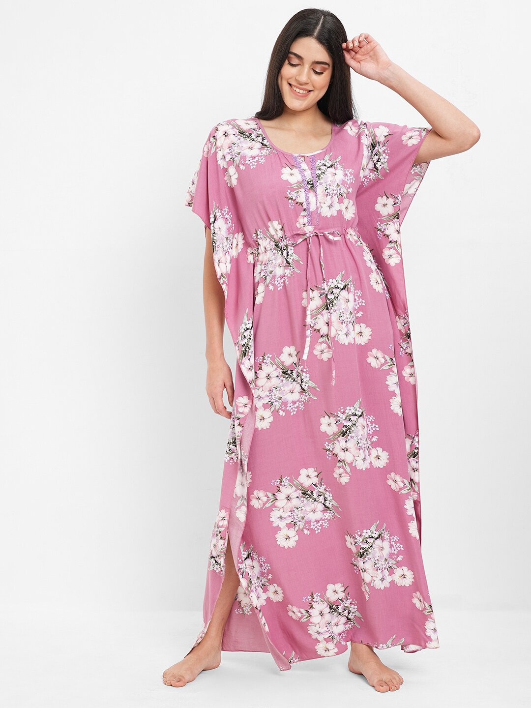 

Sweet Dreams Floral Printed Maxi Kaftan Nightdress, Rose
