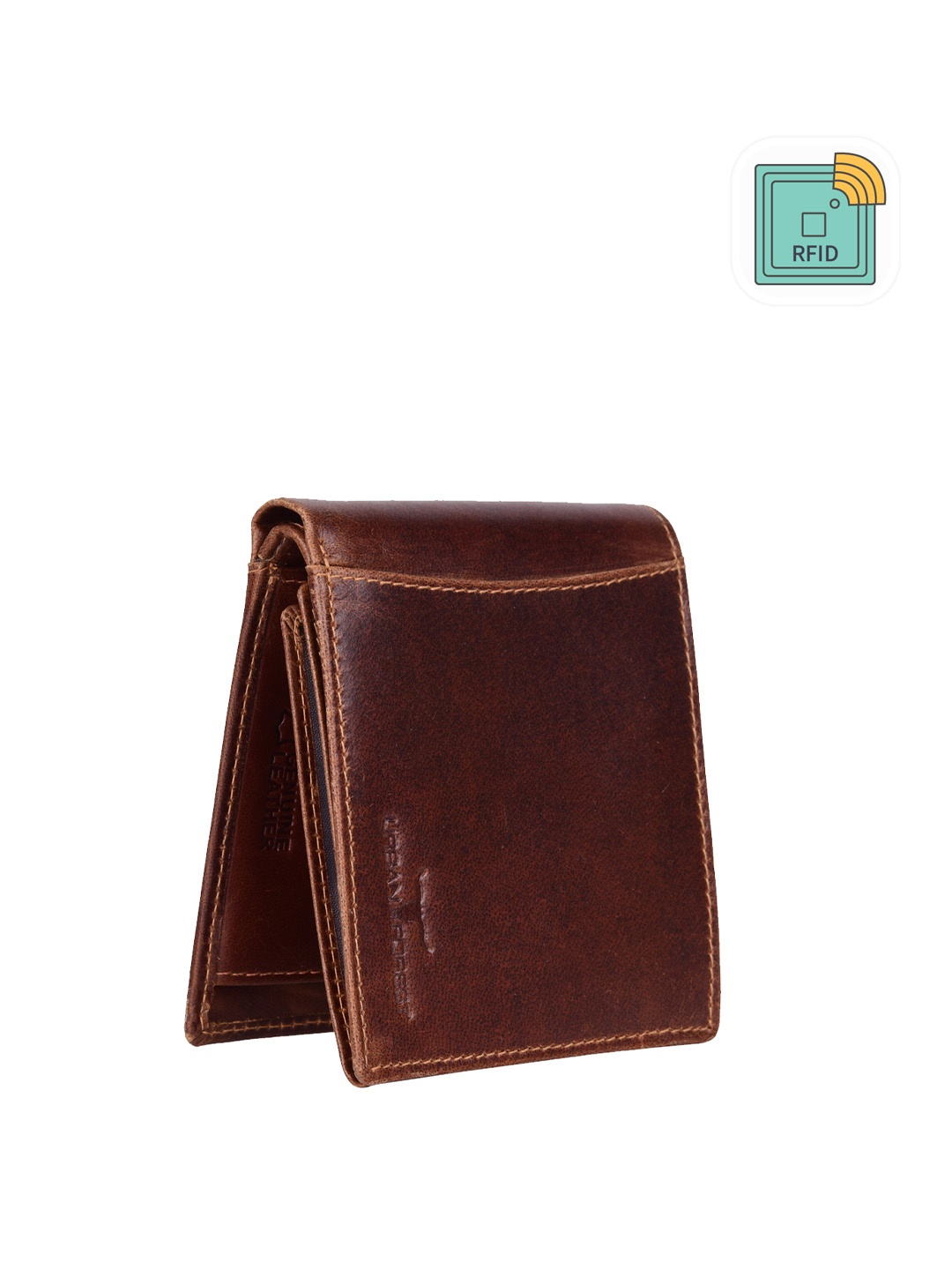 

URBAN FOREST Men Leather RFID Two Fold Wallet, Brown