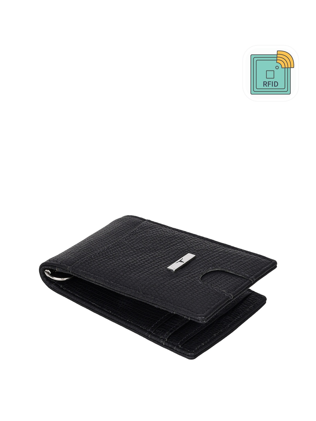 

URBAN FOREST Men Textured RFID Blocking Leather Money Clip, Black