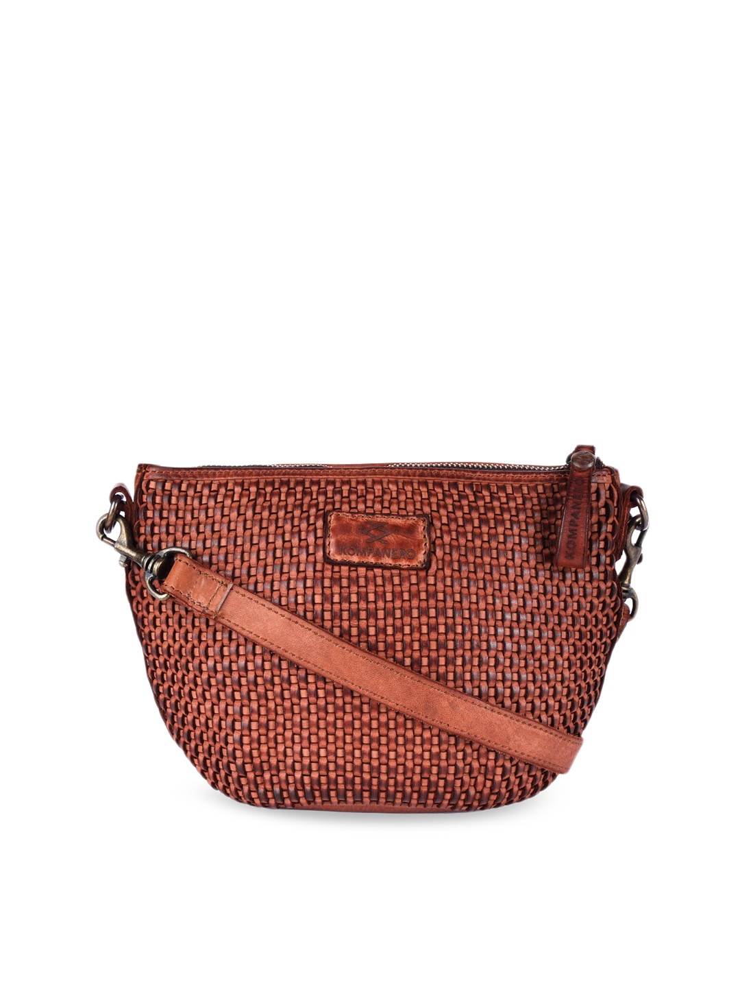 

KOMPANERO Leather Structured Sling Bag, Tan