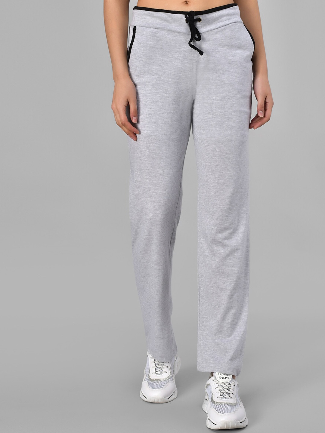 

DIAZ Women Regular Fit Mid-Rise Cotton Track Pants, Grey melange