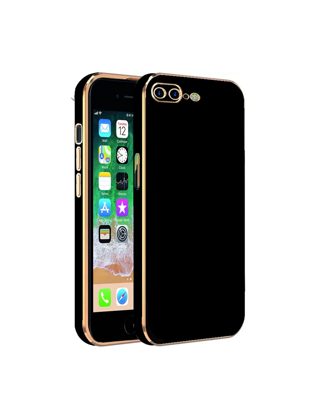 

Karwan Electroplated Chrome 6D iPhone 8 Plus Back Cover, Black