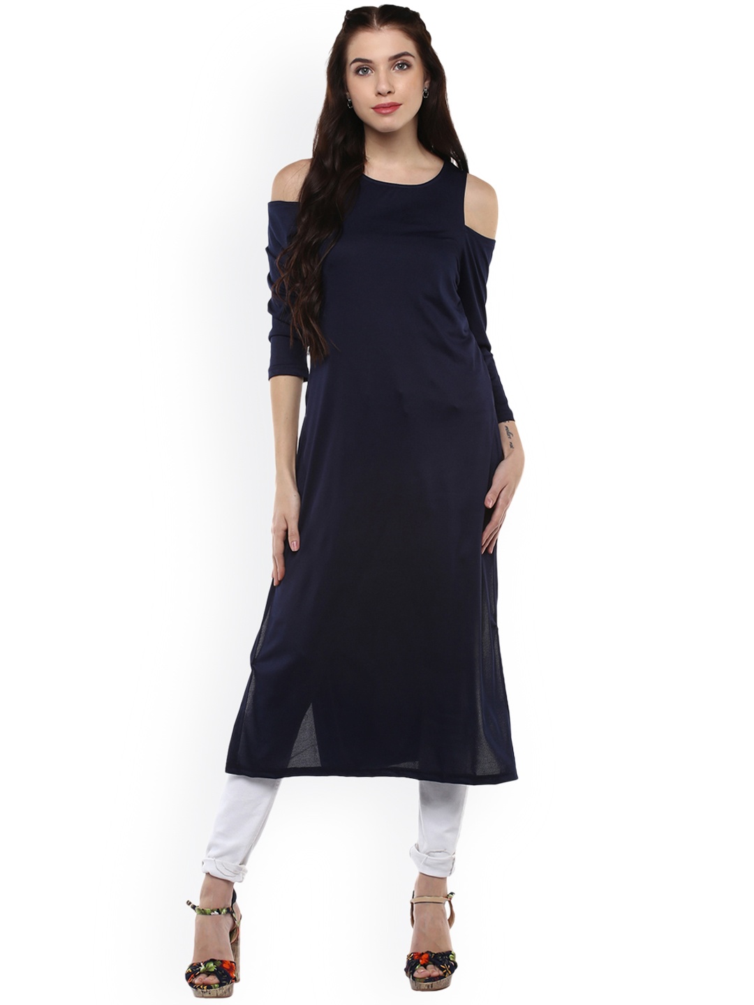 

Harpa Women Navy Solid Longline Top, Navy blue