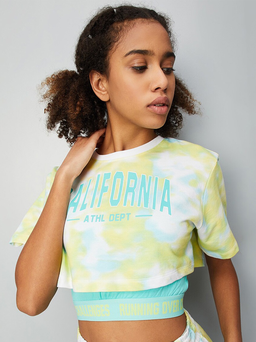 

max Tie And Dye Printed Drop Shoulder Sleeves Pure Cotton T-shirt, Yellow